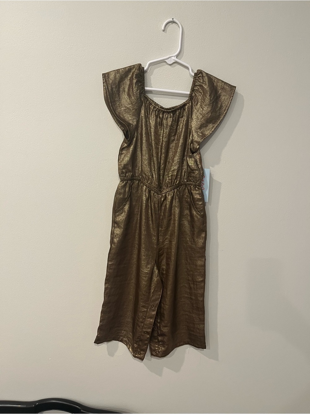 💙  2 for $25 NWT Cat & Jack Girls Light Bronze Flutter-Sleeve Jumpsuit Size 3T
